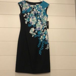 Professional black dress with floral detail